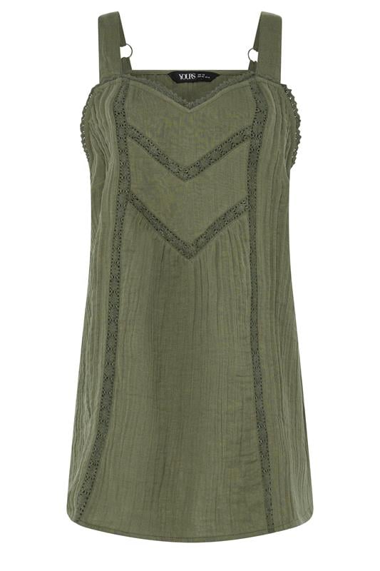 YOURS Plus Size Green Crochet Insert Vest Top | Yours Clothing 5