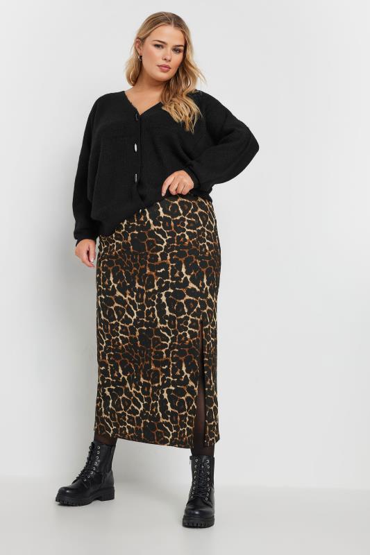 YOURS Plus Size Brown Textured Leopard Print Maxi Skirt | Yours Clothing  2