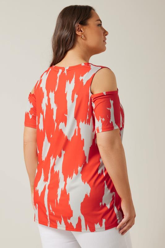 EVANS Plus Size Orange Abstract Print Cold Shoulder Top | Evans  3