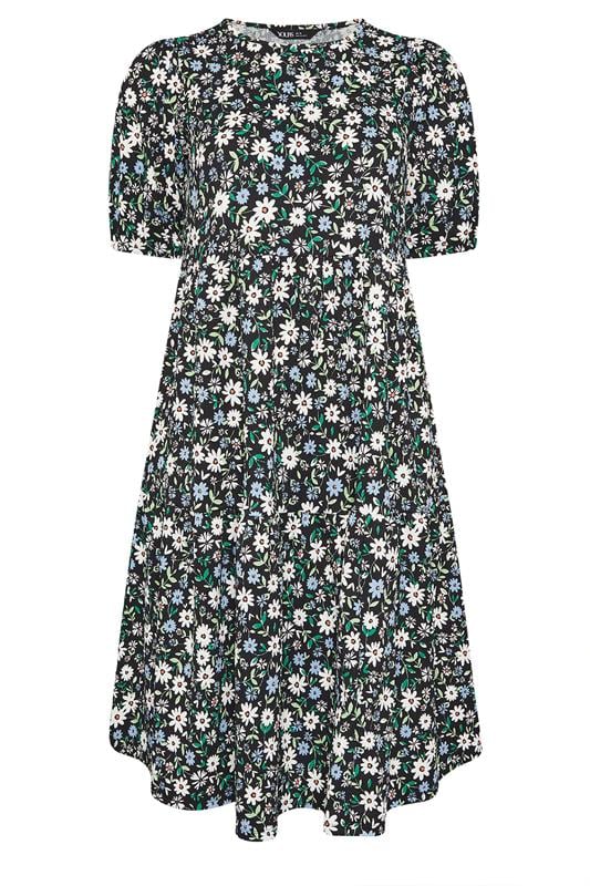 YOURS Plus Size Black Ditsy Floral Tiered Maxi Dress | Yours Clothing 5