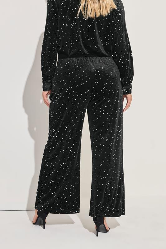 YOURS Plus Size Black Star Velour Wide Leg Trousers | Yours Clothing 2