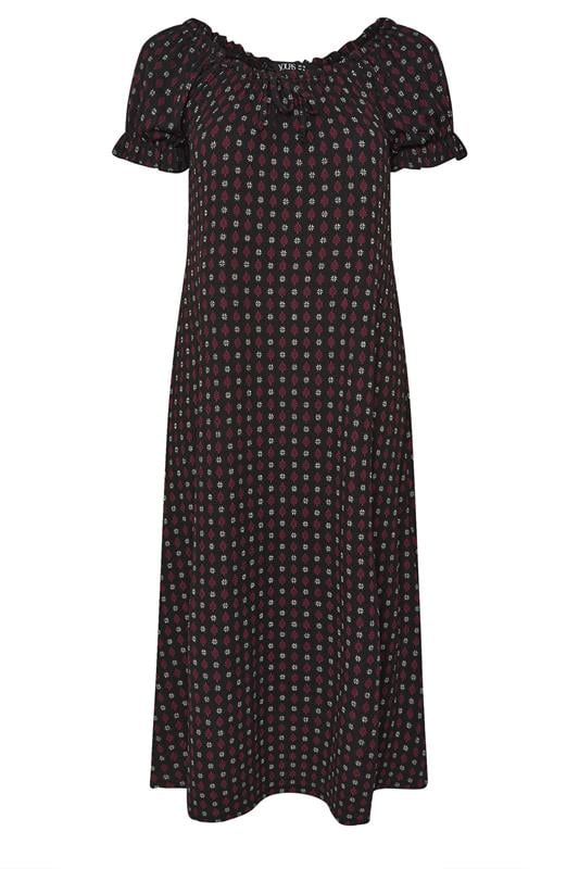 YOURS Plus Size Black Ditsy Textured Milkmaid Dress | Yours Clothing 5