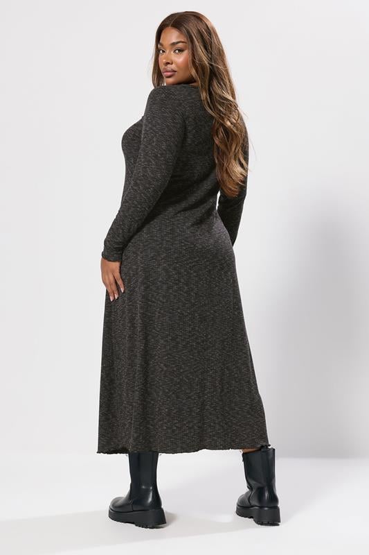 YOURS Plus Size Grey Marl Ribbed Maxi Dress | Yours Clothing 2
