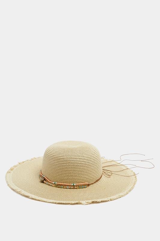  Yours Natural Brown Bead Detail Straw Hat