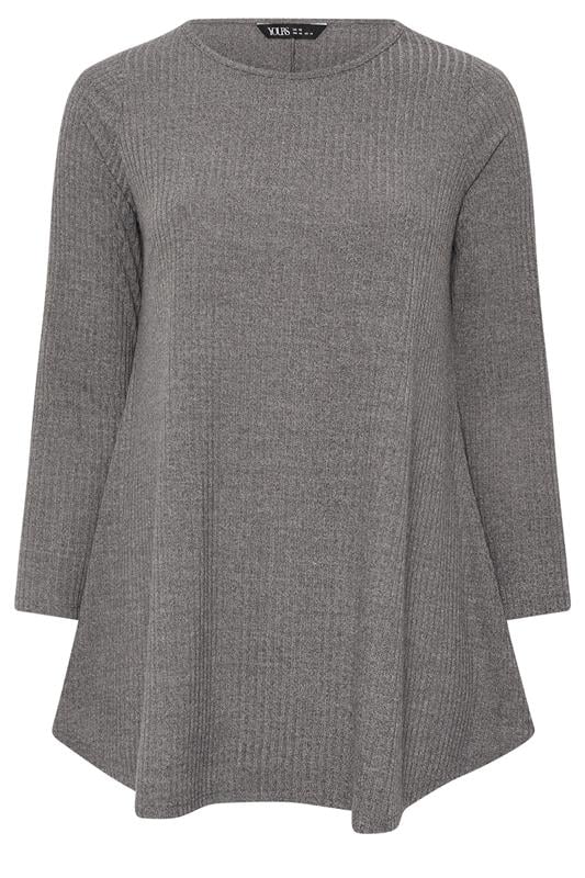 YOURS Plus Size Grey  Soft Touch Ribbed Long Sleeve Top | Yours Clothing 5