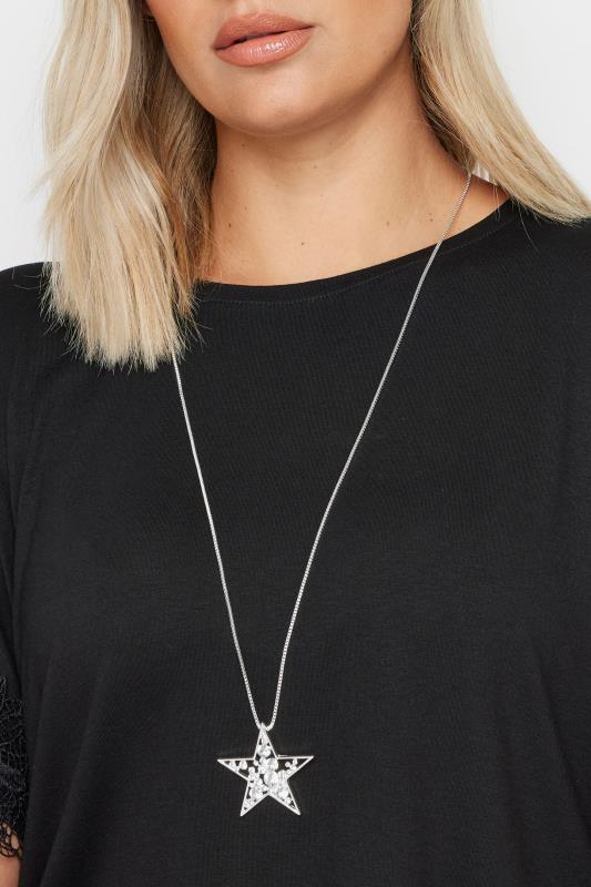 Silver Tone Long Chain Star Pendent Necklace | Yours Clothing 1