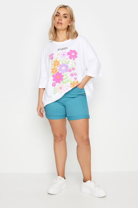 YOURS Plus Size Aqua Blue MOM Denim Shorts | Yours Clothing 2