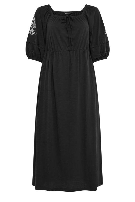 YOURS Plus Size Black Embroidered Puff Sleeve Maxi Dress | Yours Clothing 5