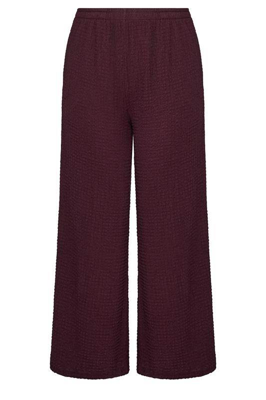YOURS Plus Size Burgundy Red Bubble Texture Wide Leg Trousers | Yours Clothing 5