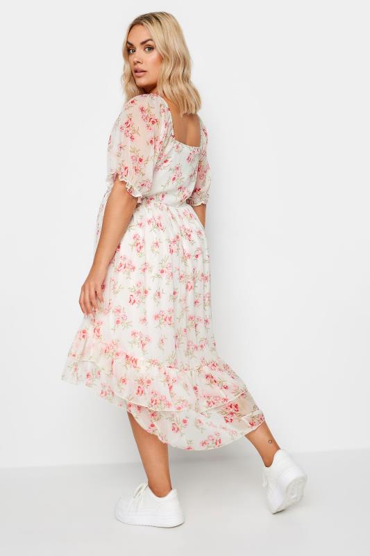 LIMITED COLLECTION Plus Size White Floral Print Dipped Hem Midi Dress | Yours Clothing 6