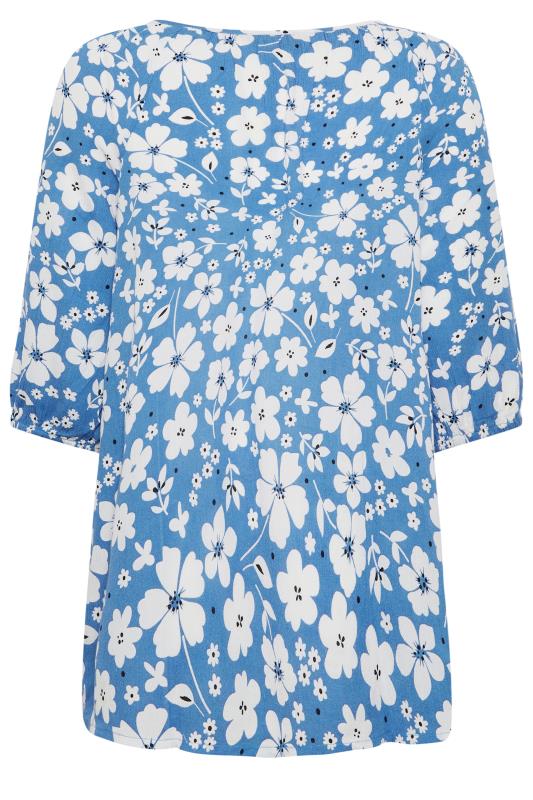 YOURS Plus Size Blue Floral Tie Neck Top | Yours Clothing 7