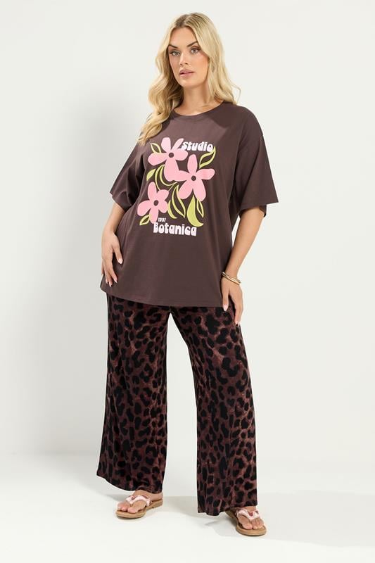 YOURS Plus Size Brown Leopard Print Trousers | Yours Clothing 1