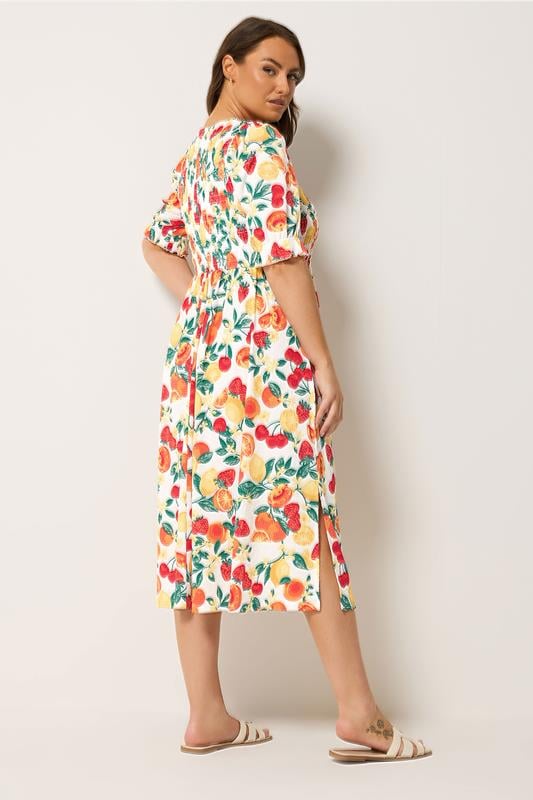 YOURS Plus Size Orange Shirred Fruit Print Dress | Yours Clothing 2