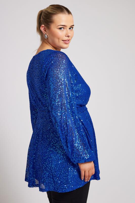 YOURS LONDON Plus Size Blue Sequin Wrap Top | Yours Clothing 4