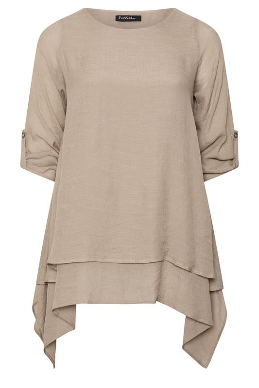  EVANS Curve Natural Brown Double Layer Blouse