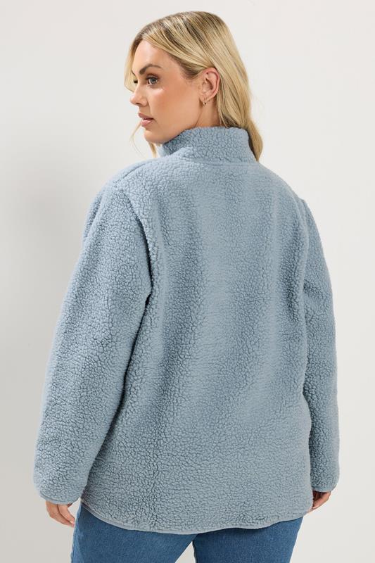 YOURS Plus Size Blue Teddy Borg Zip Through Fleece | Yours Clothing 4