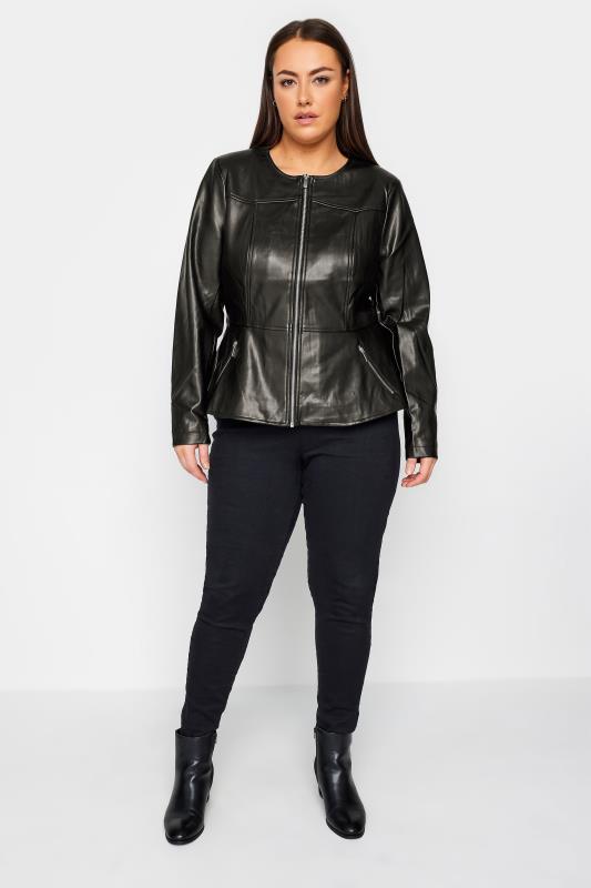 Evans Black Faux Leather Fitted Jacket 1