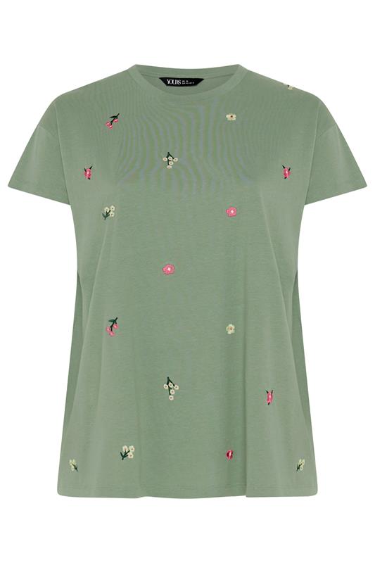 YOURS Plus Size Green Embroidered Flower T-Shirt | Yours Clothing 5