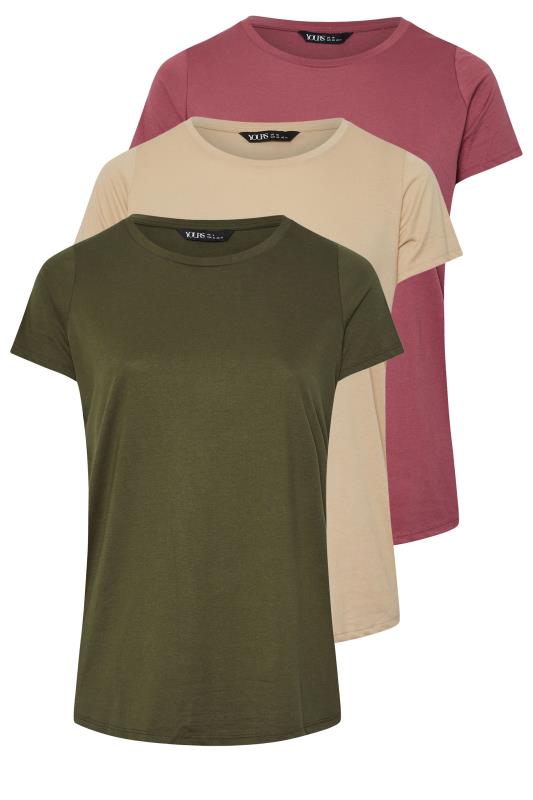 YOURS Plus Size 3 PACK Natural Brown & Green Core T-Shirts | Yours Clothing 8