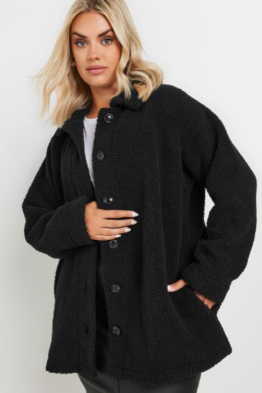 YOURS Plus Size Black Teddy Fleece Jacket | Yours Clothing 4