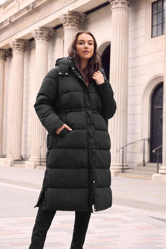 Plus Size  EVANS Curve Black Maxi Puffer Coat