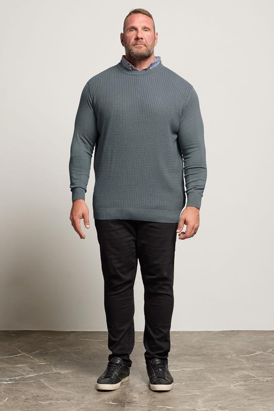 BadRhino Big & Tall Storm Blue Cable Knit Mock Shirt Jumper | BadRhino 1