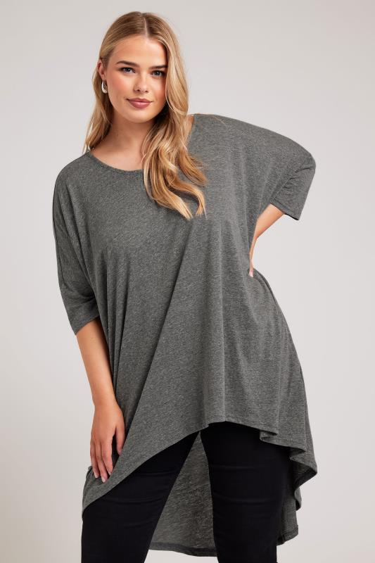 YOURS LONDON Plus Size Grey Dipped Hem Longline Tunic | Yours Clothing 2