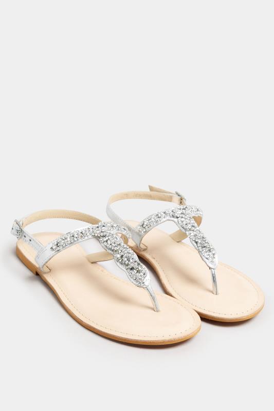 LTS Silver Diamante Embellished Leather Sandals In Standard Fit | Long Tall Sally 2