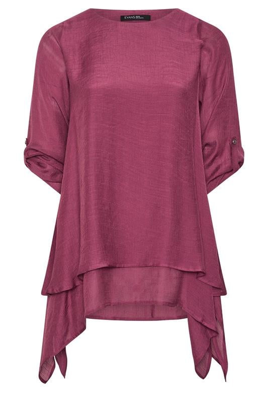  EVANS Curve Berry Red Double Layer Blouse