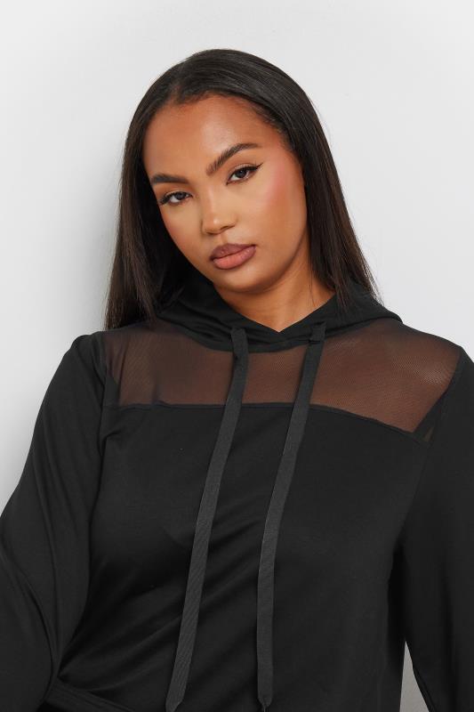 YOURS Plus Size Black Mesh Detailed Hoodie | Yours Clothing 4