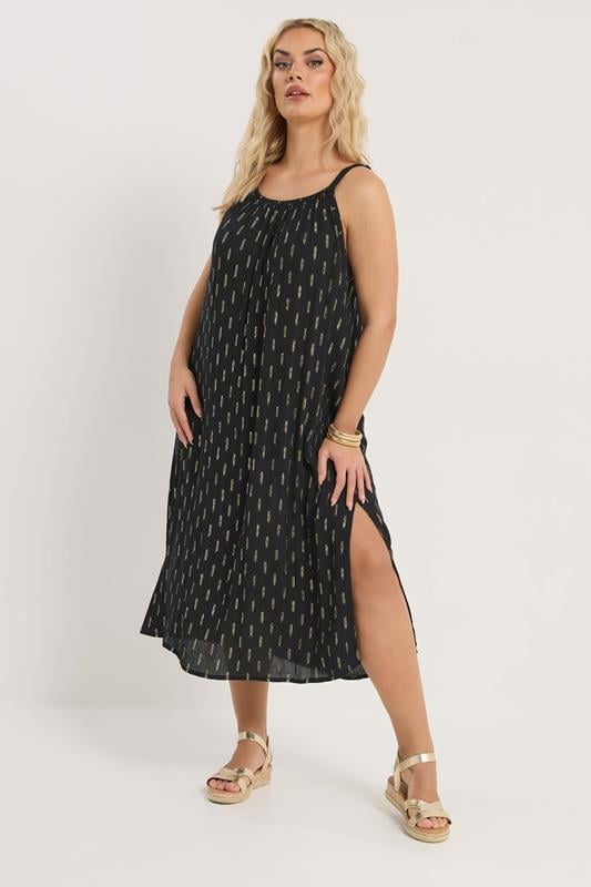 YOURS Plus Size Black Crinkle Metallic Midi Dress | Yours Clothing 4