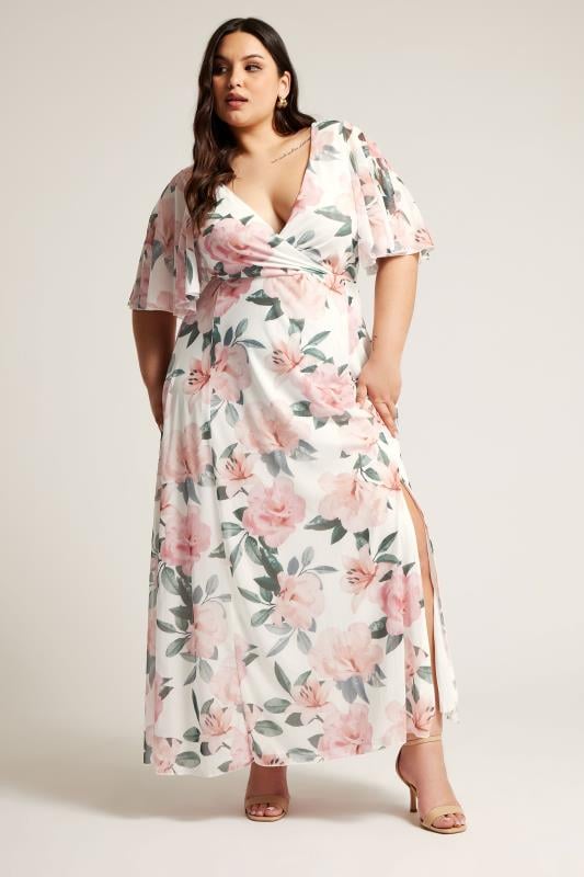 YOURS LONDON Plus Size White & Pink Floral Print Wrap Dress | Yours Clothing 1