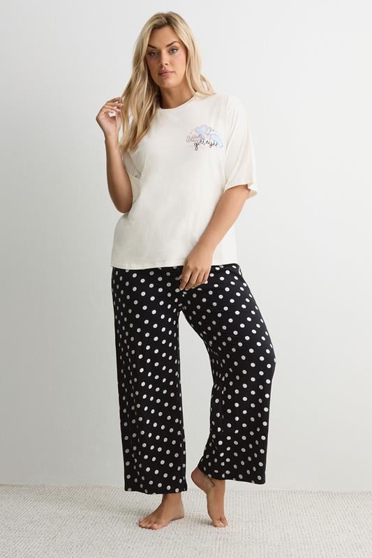  YOURS Curve Ivory White 'Girls Night' Polka Dot Pyjama Set