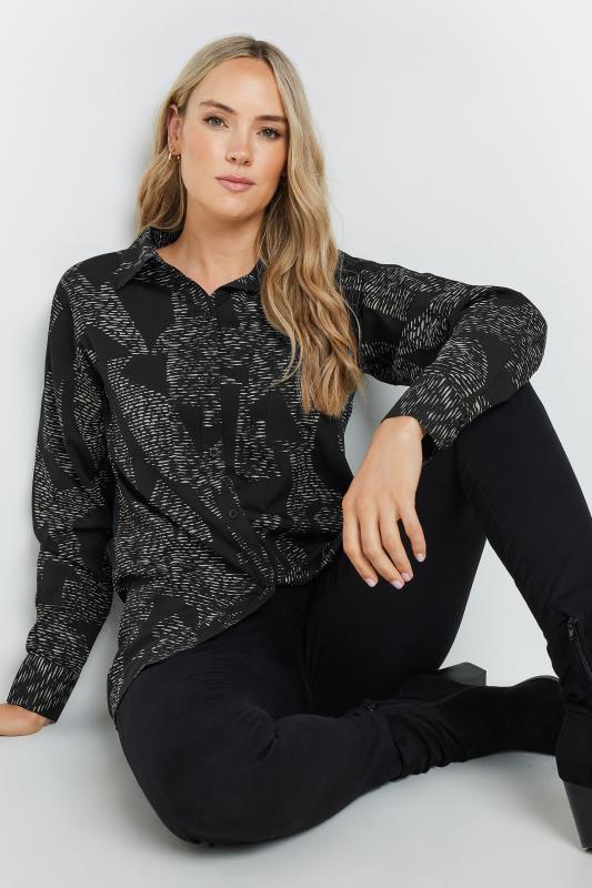 LTS Tall Black Abstract Dash Long Sleeve Shirt | Long Tall Sally 1