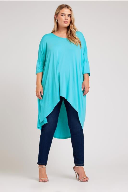 YOURS LONDON Plus Size Blue Dipped Hem Longline Tunic | Yours Clothing 1