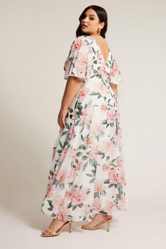 YOURS LONDON Plus Size White & Pink Floral Print Wrap Dress | Yours Clothing 2