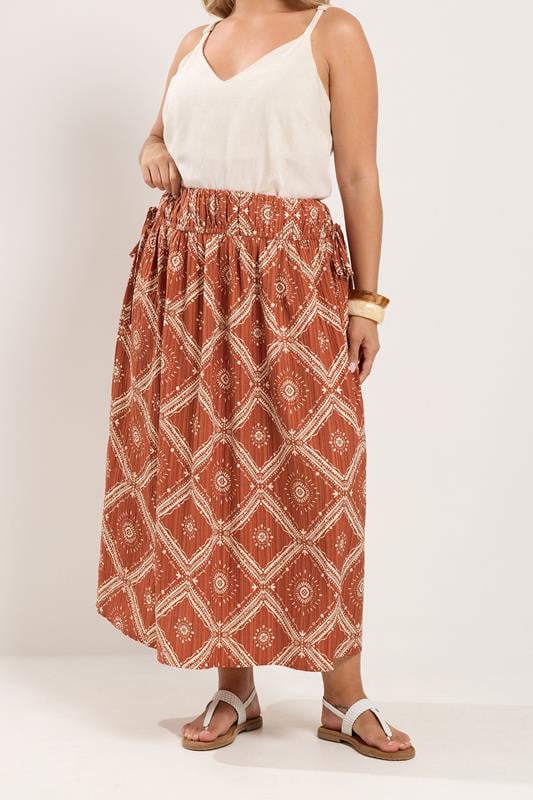  YOURS Curve Rust Orange Abstract Skirt