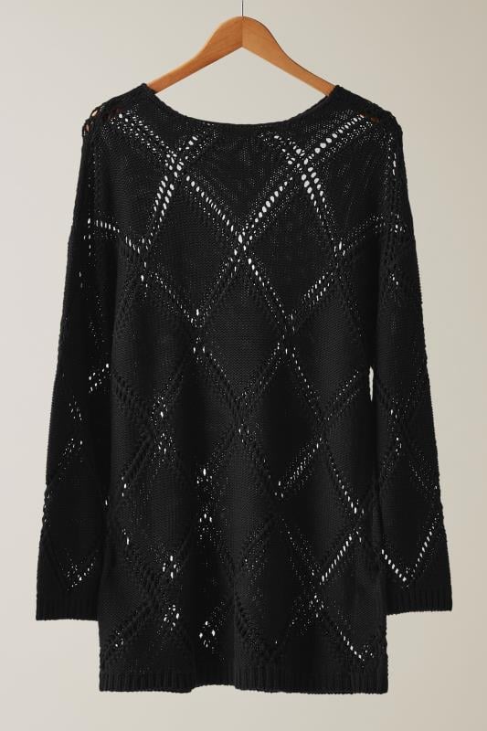 EVANS Plus Size Black Diamond Pointelle Jumper | Evans 6