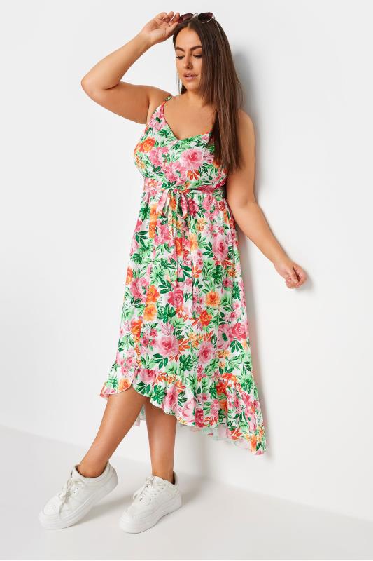 YOURS Plus Size White Floral Print Frill Hem Dress | Yours Clothing 1