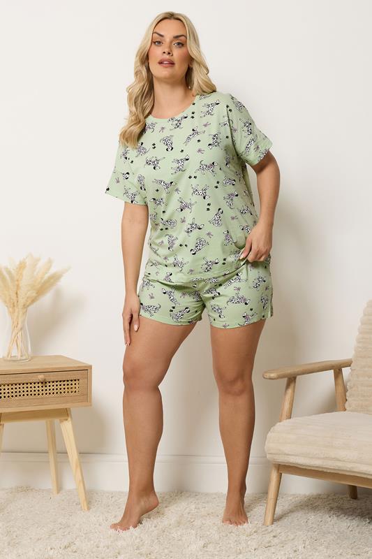 YOURS Plus Size Green Dalmatians Short Sleeve Pyjama Set | Yours Clothing 1