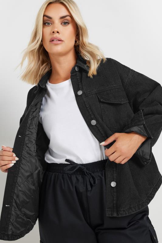 Plus Size  YOURS Curve Black Quilted Denim Shacket