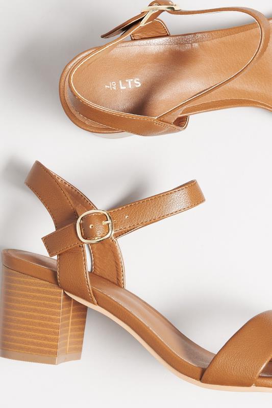 LTS Tan Brown Faux Leather Block Heel Sandal In Standard Fit | Long Tall Sally 5