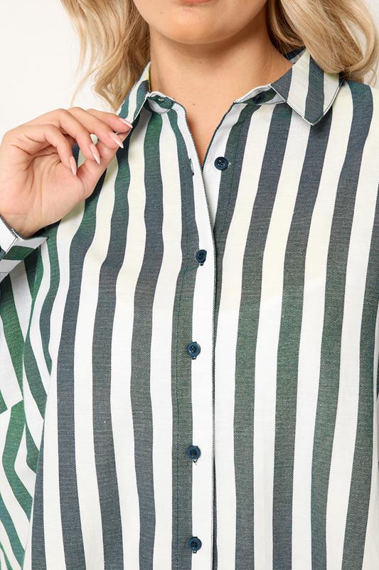 YOURS Plus Size Navy Blue Stripe Linen Shirt | Yours Clothing 7