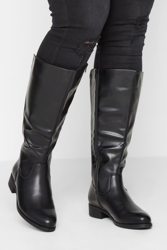 Plus Size  Yours Black Stretch Knee High Boots In Wide E Fit & Extra Wide EEE Fit