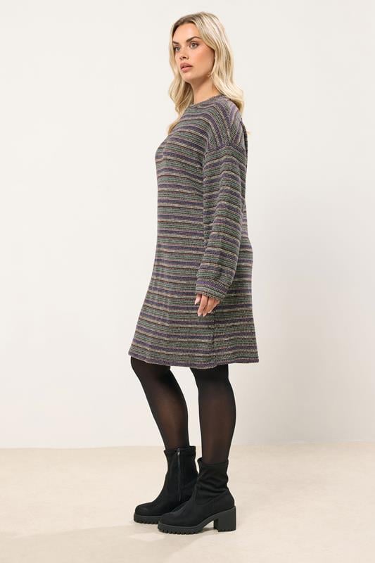 YOURS Plus Size Blue & Grey Textured Stripe Jumper Dress | Yours Clothing 1