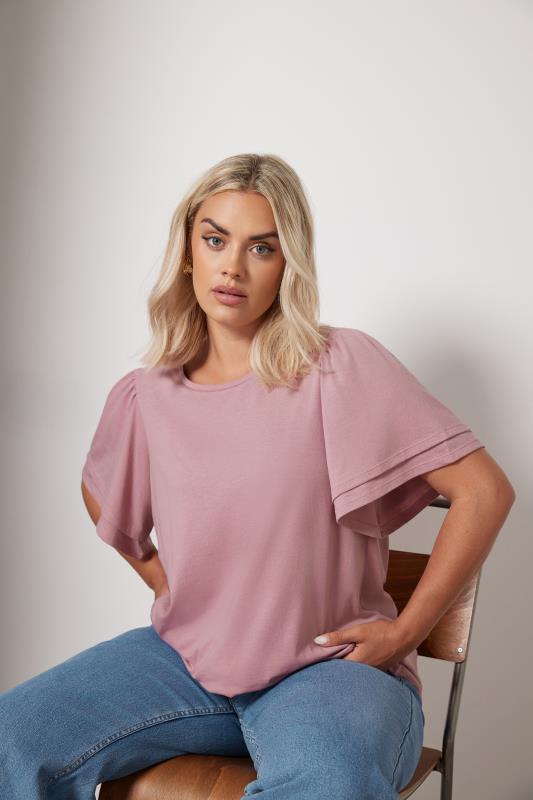 YOURS Plus Size Pink Double Angel Sleeve T-Shirt | Yours Clothing  2