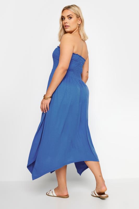 YOURS Plus Size Cobalt Blue Shirred Bandeau Midi Dress | Yours Clothing 3