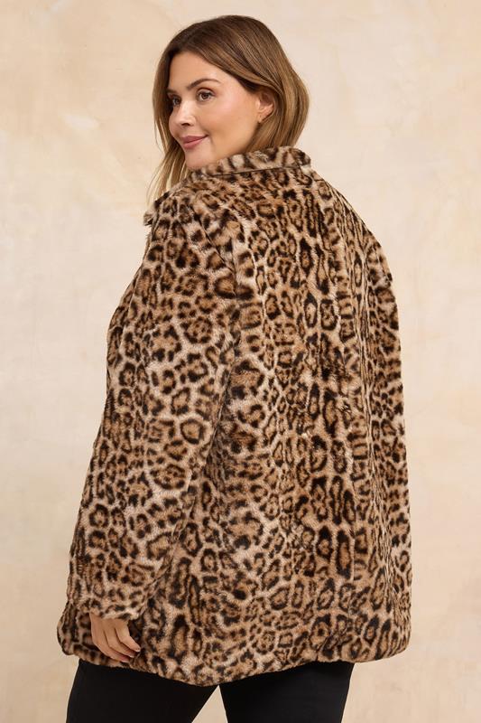 EVANS Plus Size Natural Brown Leopard Print Faux Fur Coat | Evans 2