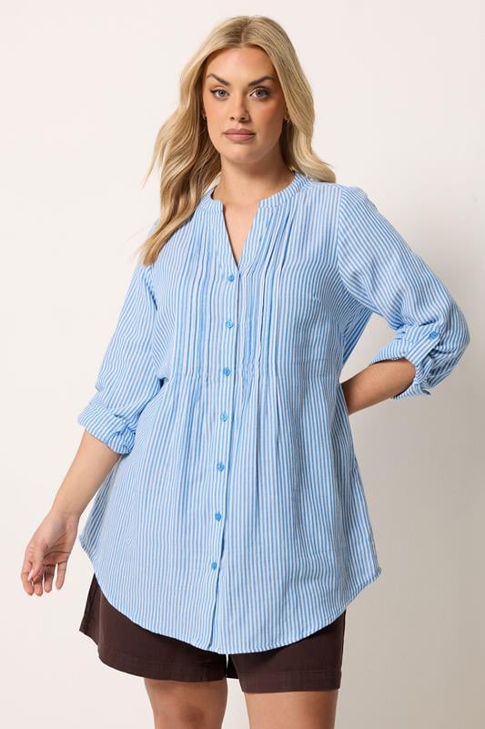  YOURS Curve Blue Stripe Pintuck Shirt