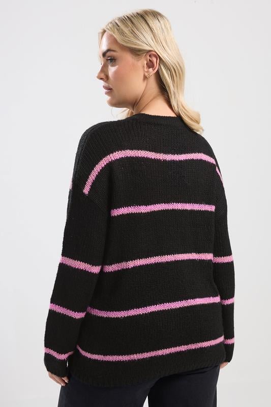 YOURS Plus Size Black & Pink Stripe Soft Touch Knitted Jumper | Yours Clothing 2